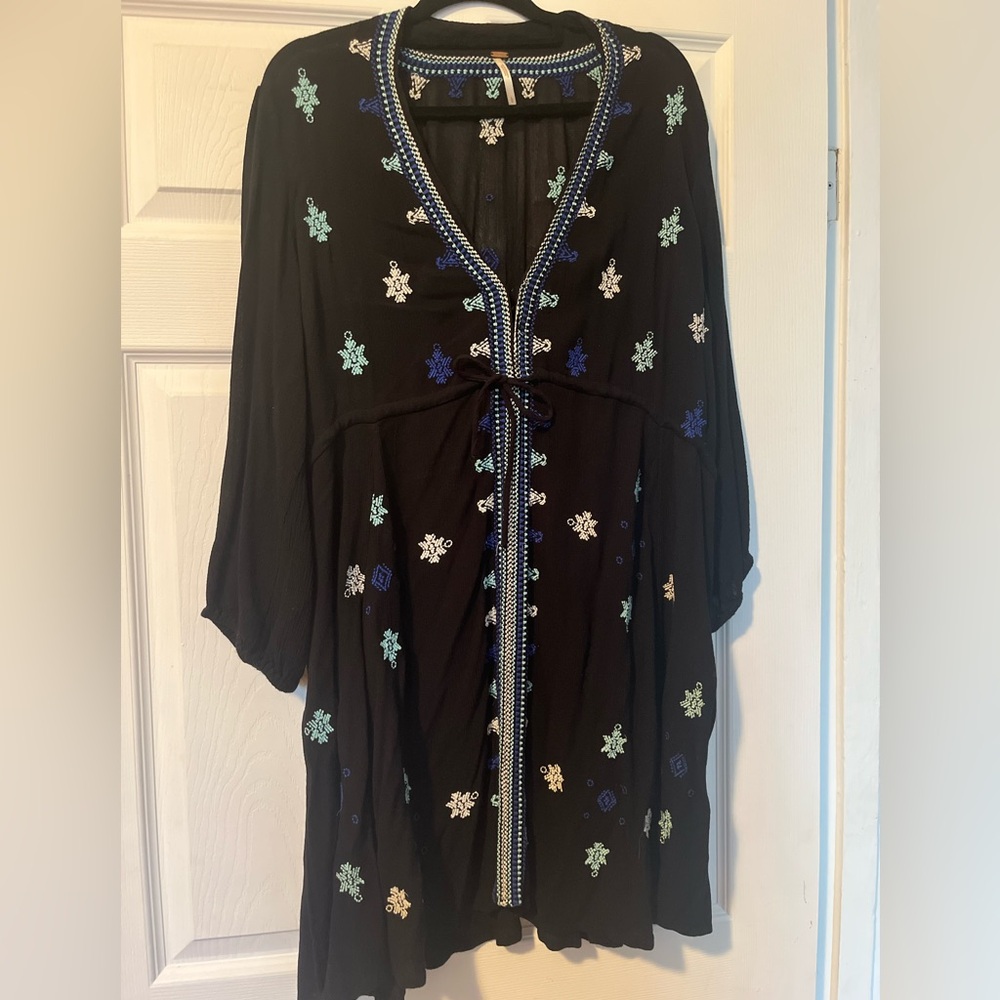 Free people gauzy embroidered tunic dress size large floral